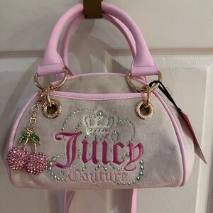 Juicy Couture pink and cream rhinestone domed satchel  NWT